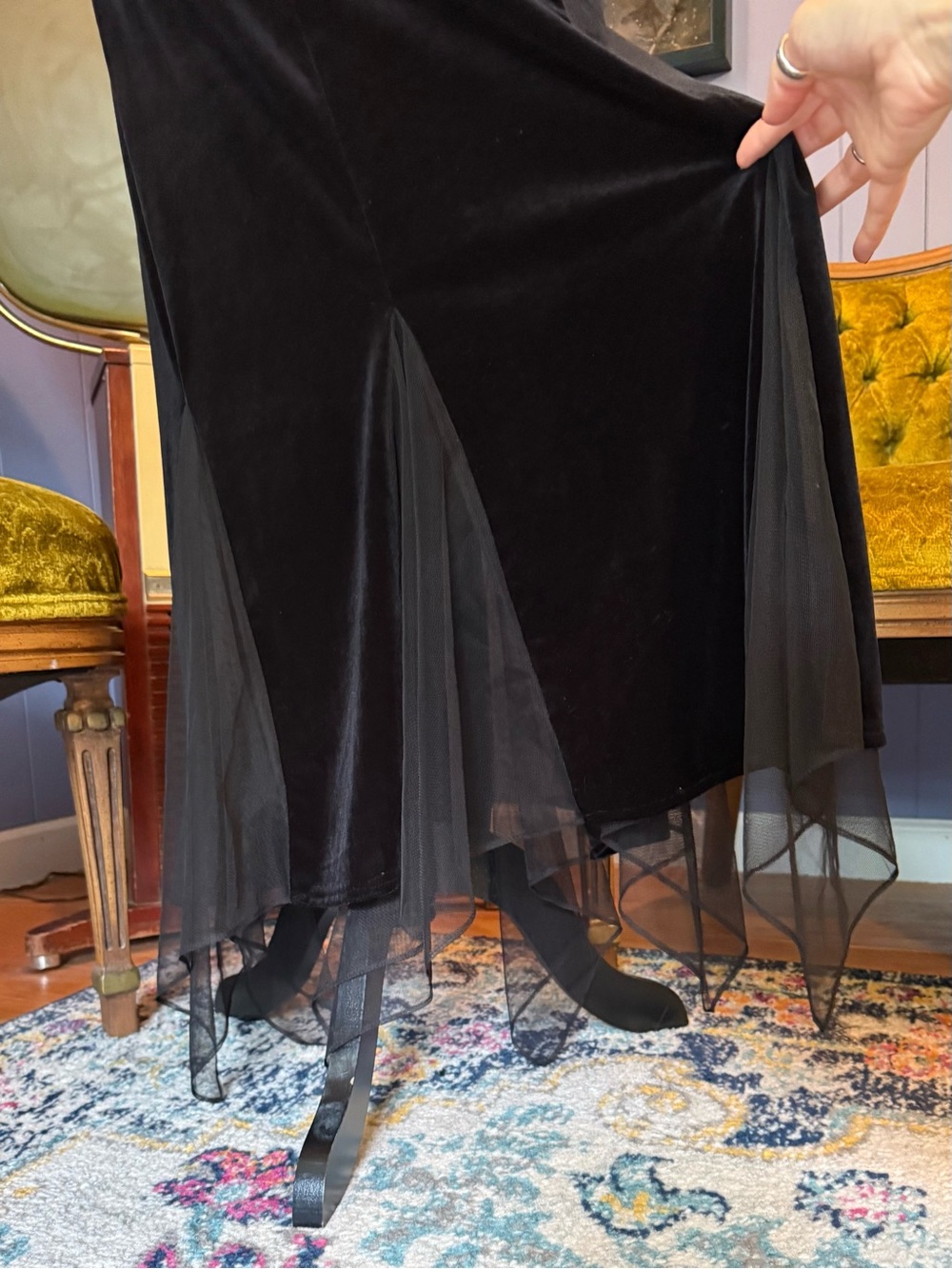 Vtg  90s Dressbarn Velvet Goth Whimsigoth Witchy Stevie Nicks 20s Inspo Dress - Picture 5 of 8
